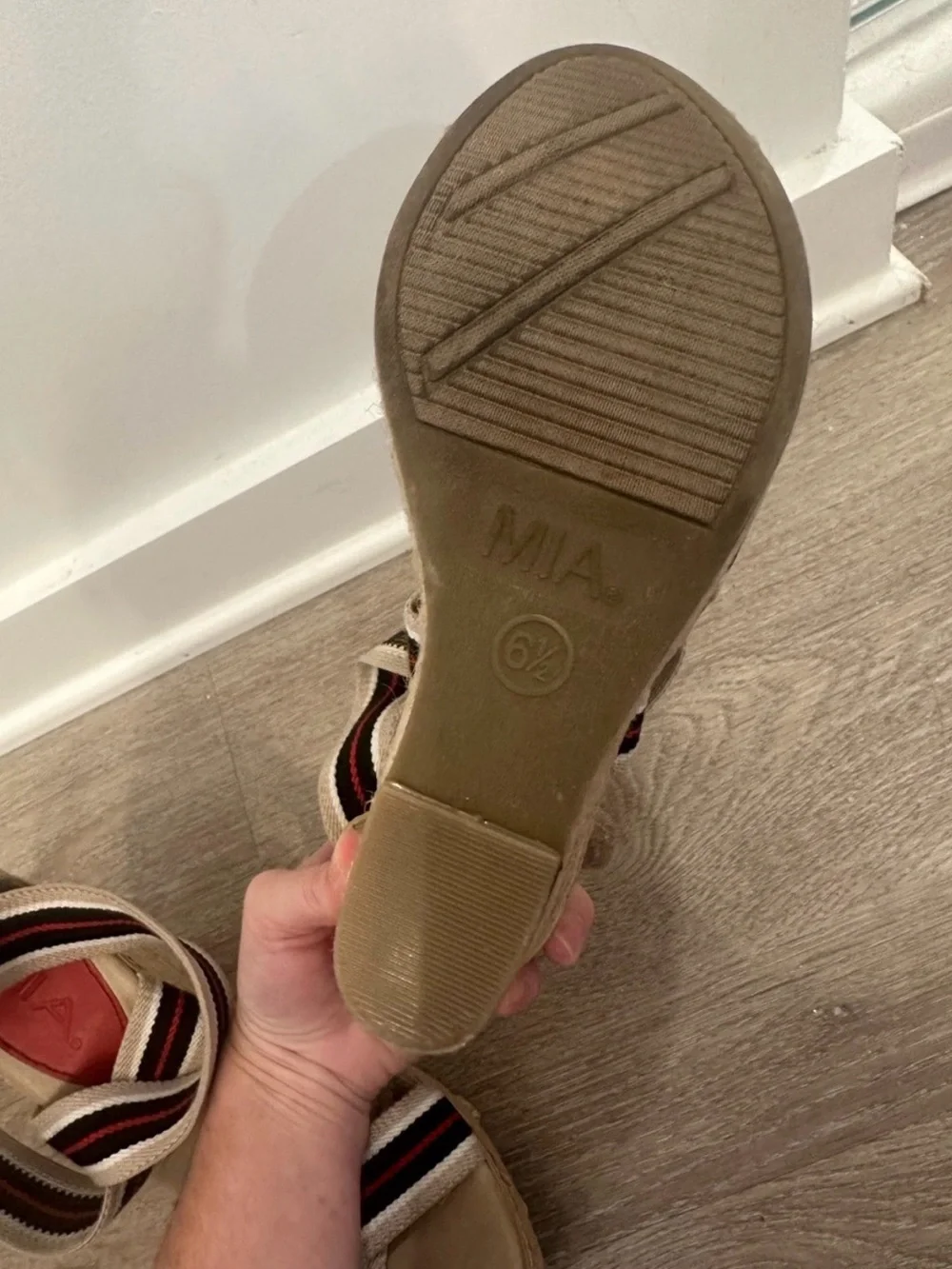 MIA Espadrille Platform Wedge Sandals Striped Elastic Ankle Strap Size 6.5